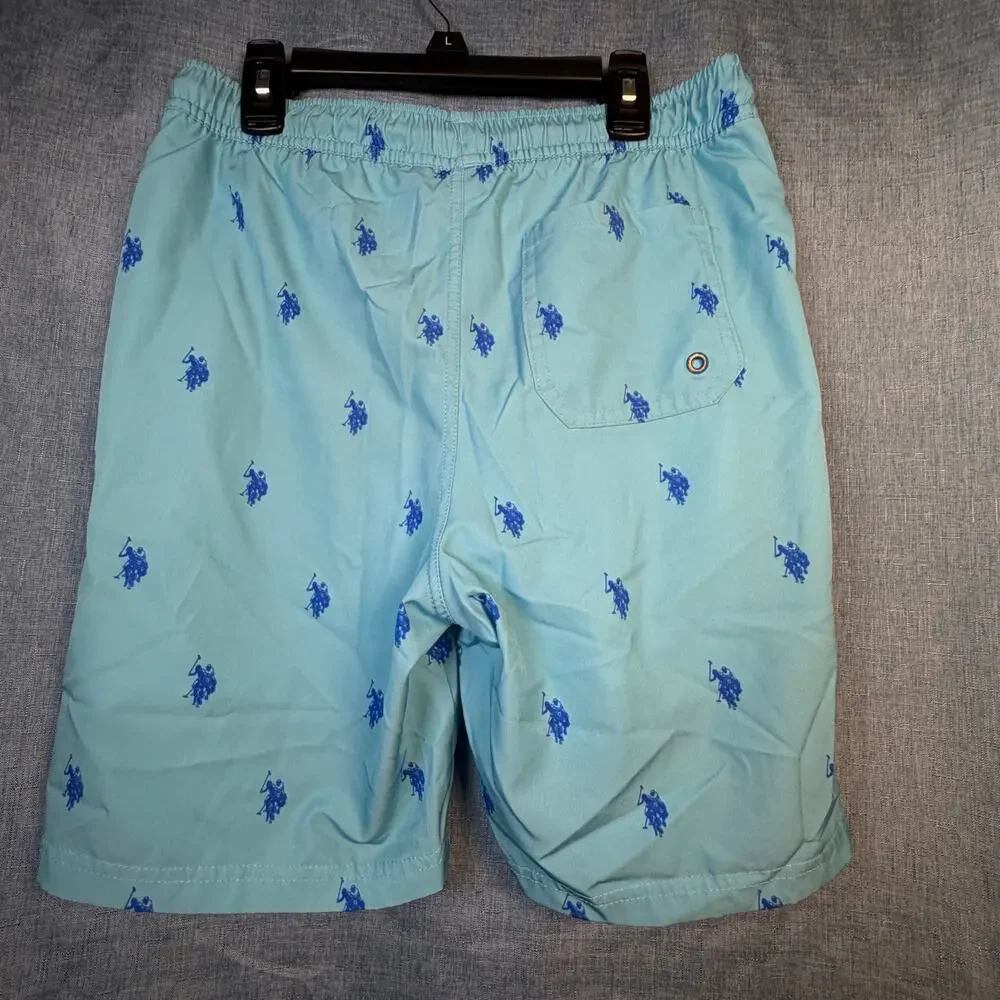 U.S. Polo‎ Assn Boys Aqua Blue Allover Pony Swim Trunks Shorts XL 14-16